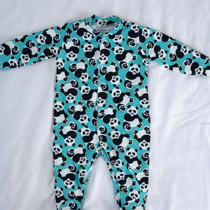 Blue panda cotton sleepsuit: 3-6 M