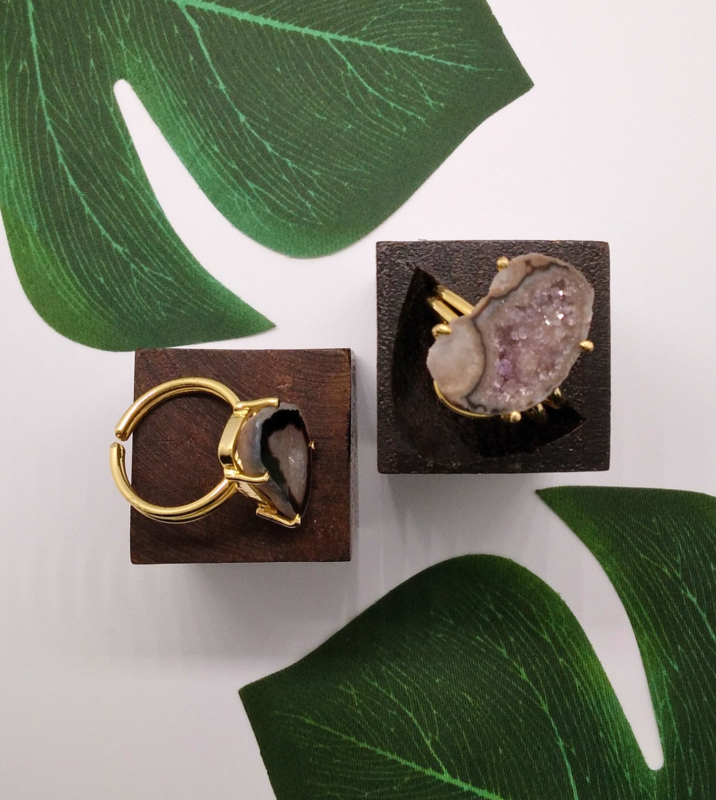 Black Claw Geode Druzy Ring