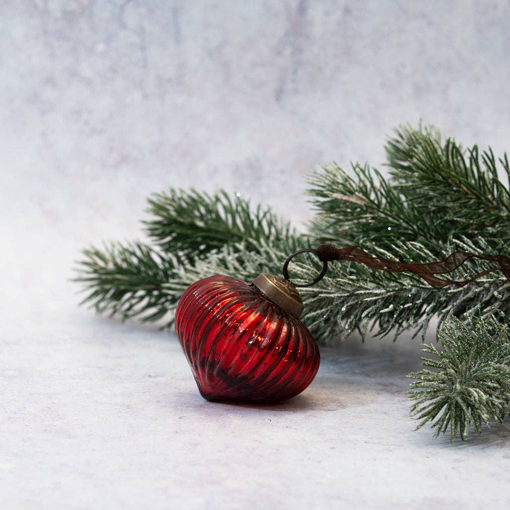 2" Red Ribbed Lantern Glass Christmas Decoration