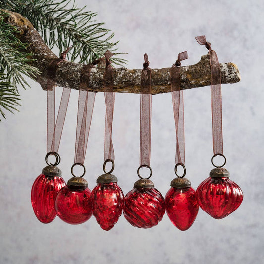 1 of 6 Small Mixed design 1" Red Crackle Glass Baubles