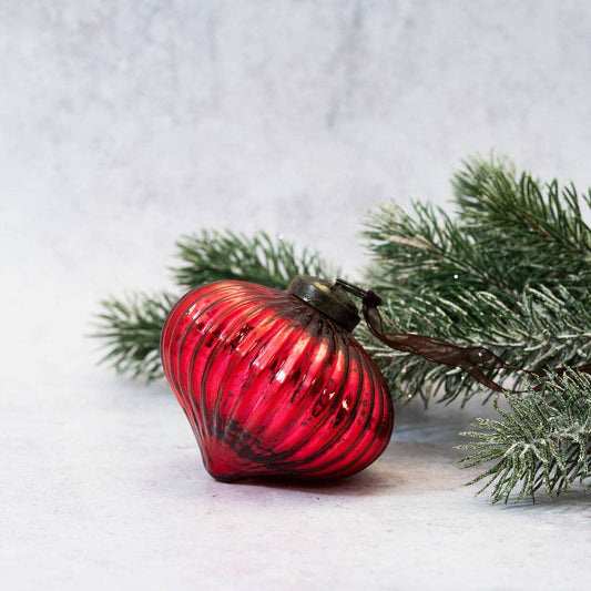 3" Red Ribbed Lantern Christmas Decoration