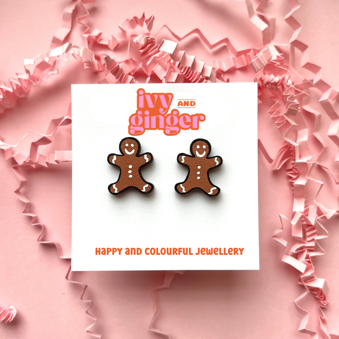 Gingerbread Man Christmas Stud Earrings