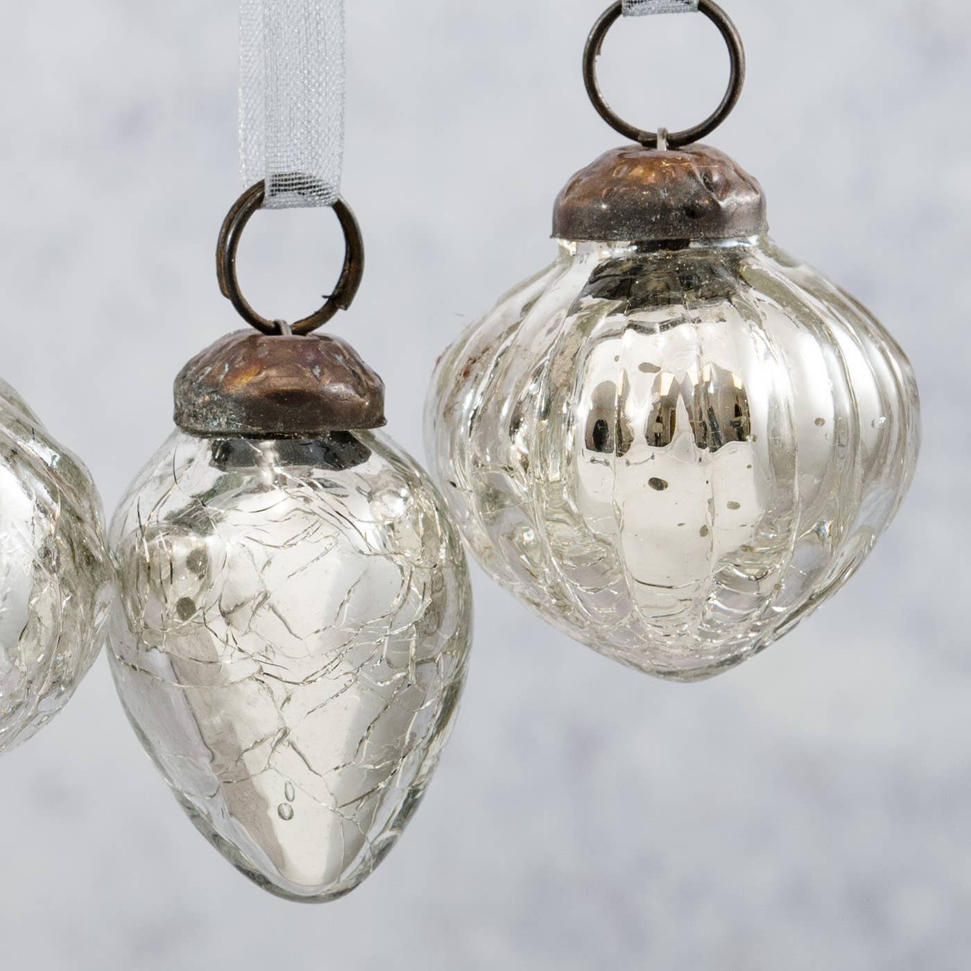 1 of 6 Small Mixed design 1" Silver Crackle Glass Baubles