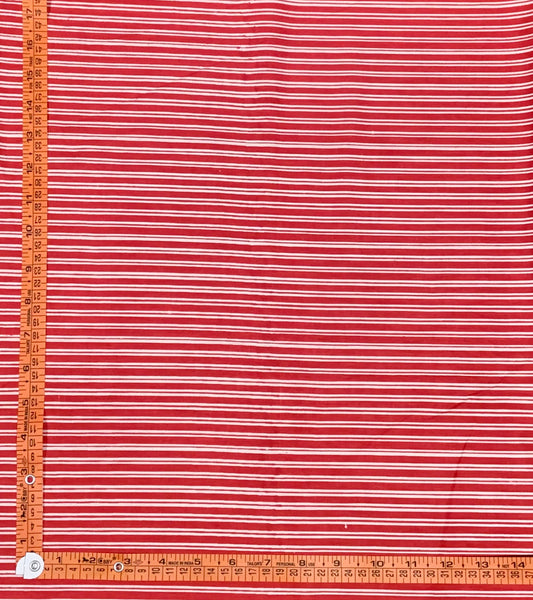 Red and white stripe Screen Printed Fabric 100% Cotton