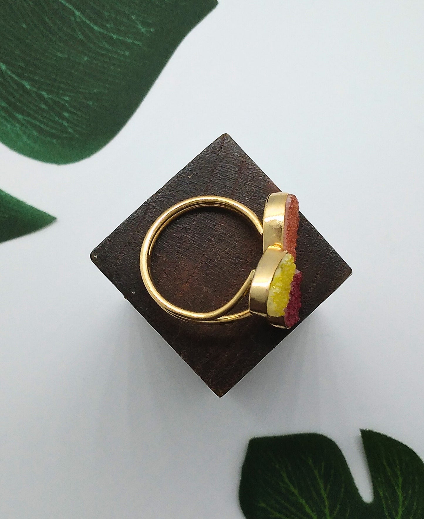 Red, Orange and Yellow Triple Sugar Druzy Ring