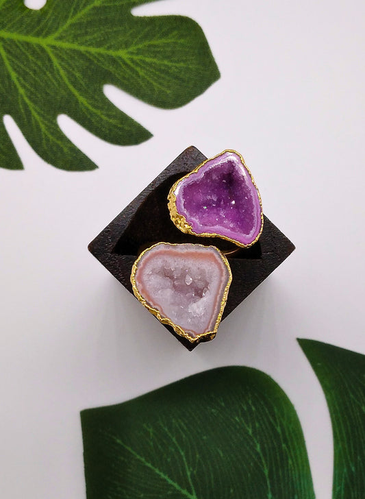 Dusky Pink and Magenta Double Geode Druzy Ring