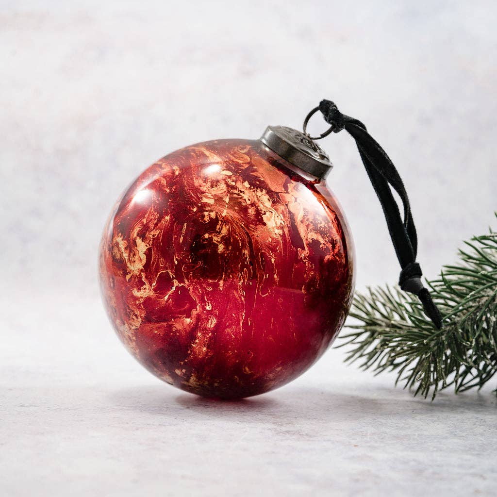 4" Red Marble Glass Hanging Bauble