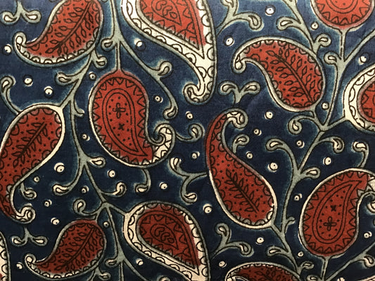 Dark blue/red paisley Screen Printed Fabric 100% Cotton