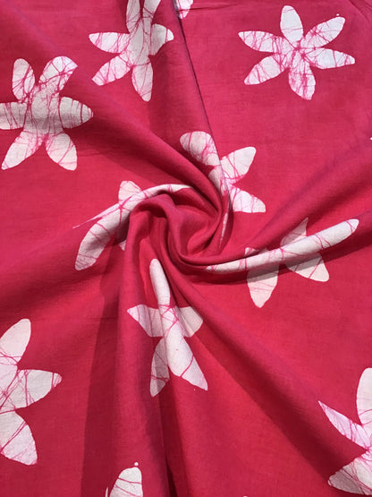 Pink star flower Batik Hand Printed Pure Cotton Fabric