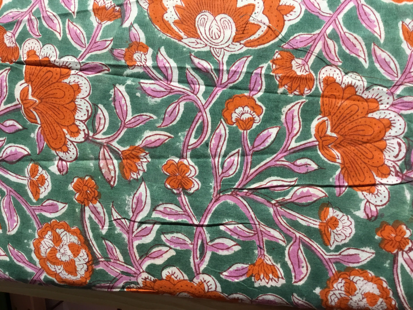 Orange and purple sprays Block Printed Fabric