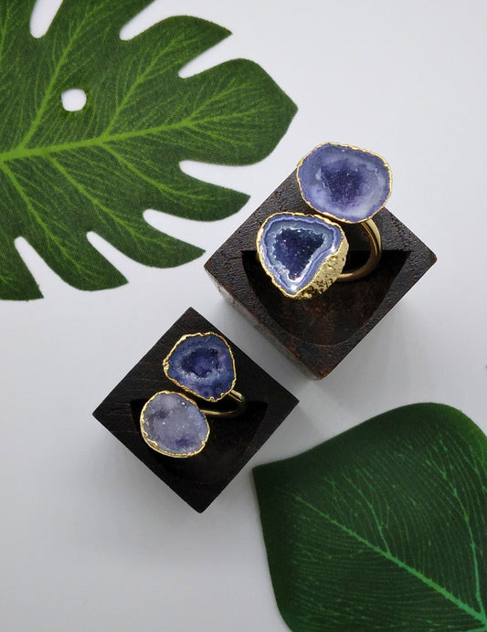 Purple Double Geode Druzy Ring