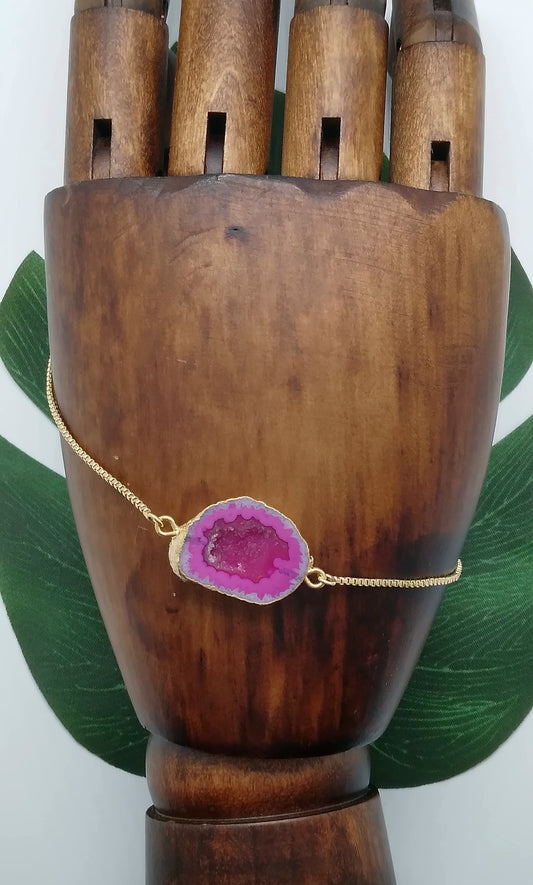 Hot Pink Half Geode Druzy Bracelet