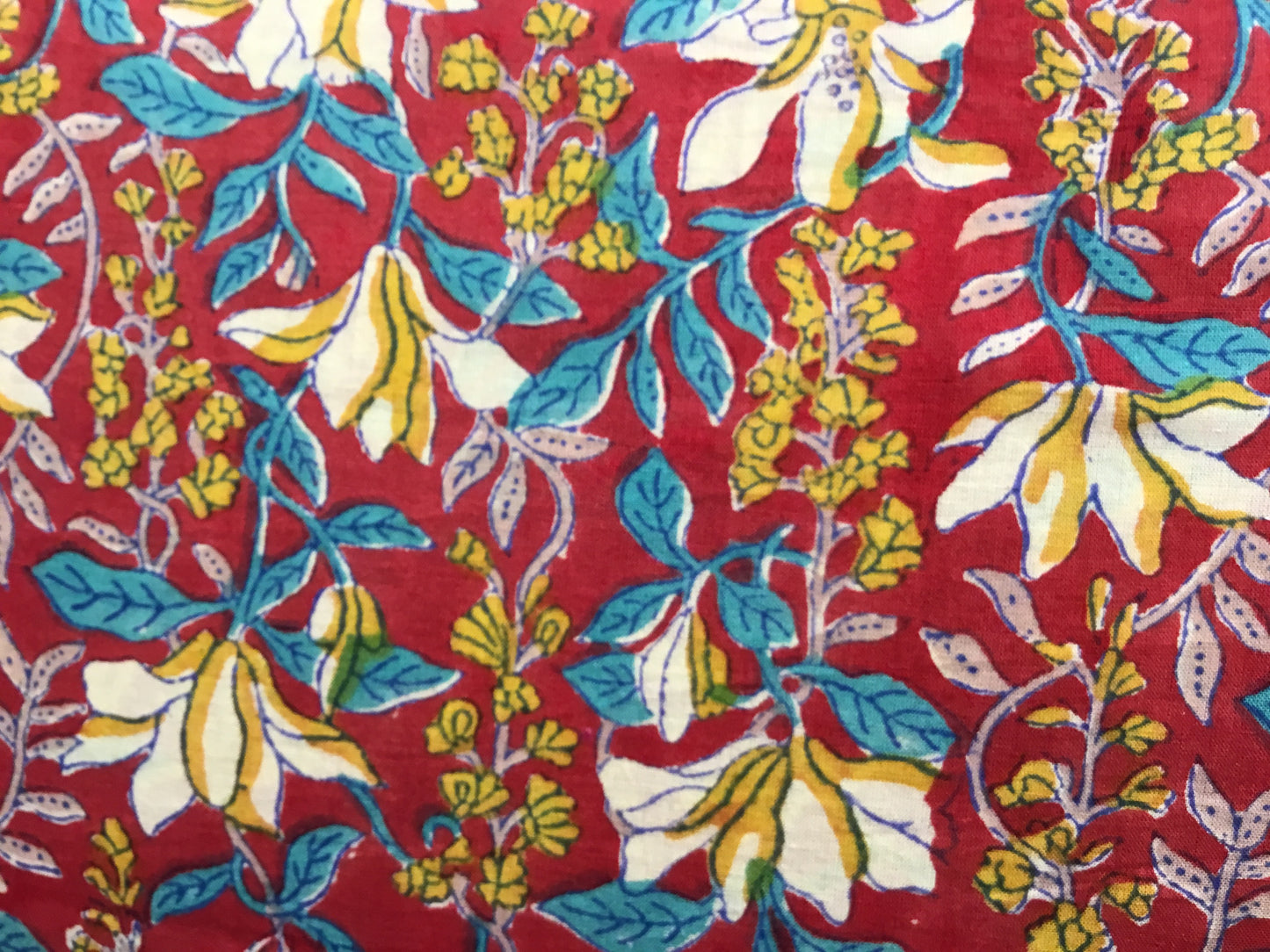 Vibrant red and yellow vine print Block Printed Fabric