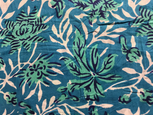 Navy, green and blue Block Printed Fabric