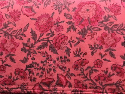 Pink and grey flowers Screen Printed Fabric 100% Cotton