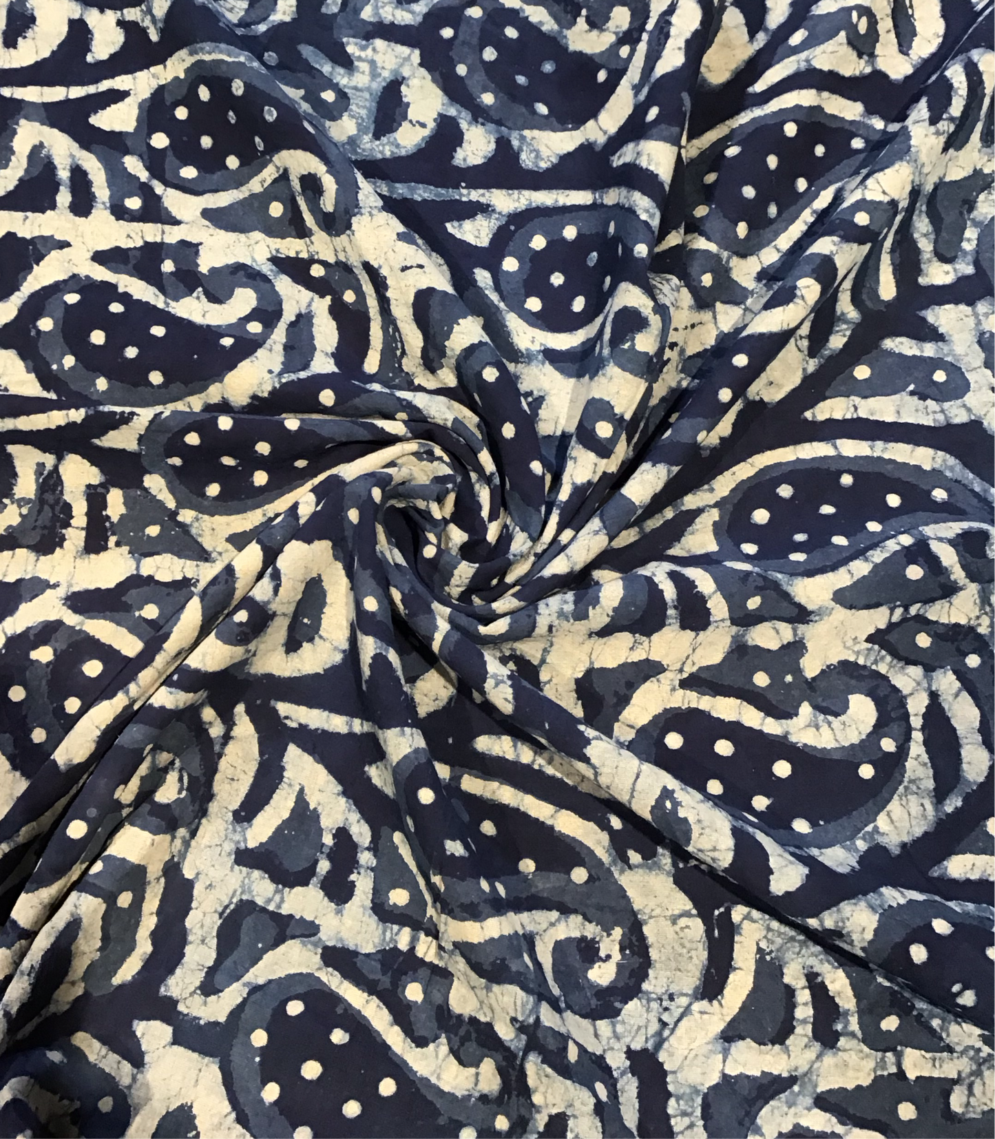 Denhim paisley abstract Batik Hand Printed Pure Cotton Fabric