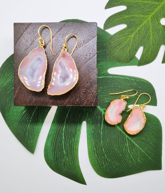 Baby Pink Geode Druzy Earrings