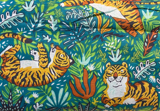 Happy Tiger Screen Printed Fabric 100% Cotton