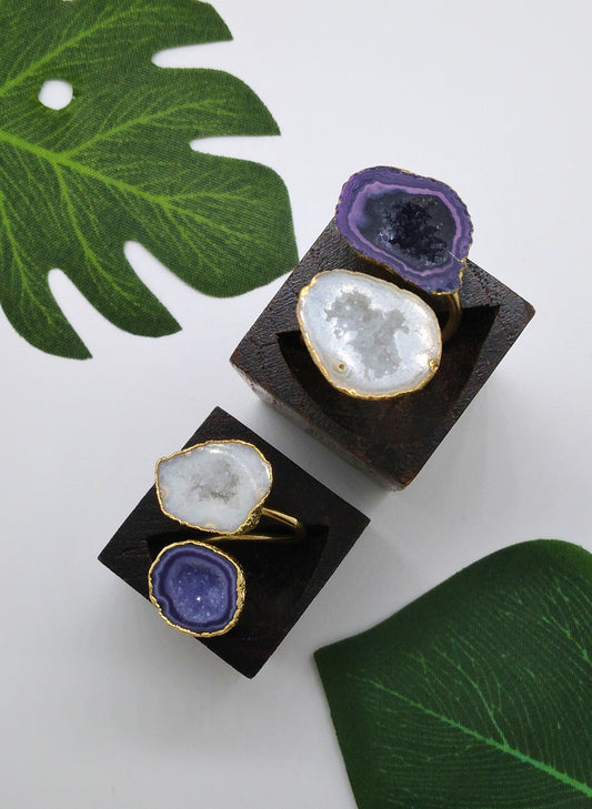 Star Shine and Purple Double Geode Druzy Ring