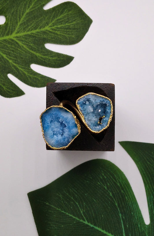 Aqua Blue Double Geode Druzy Ring