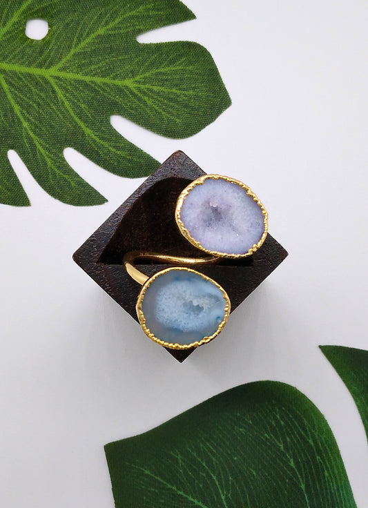 Pastel Purple and Blue Double Geode Druzy Ring