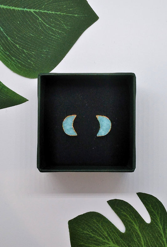 Sky Blue Geode Druzy Moon Studs