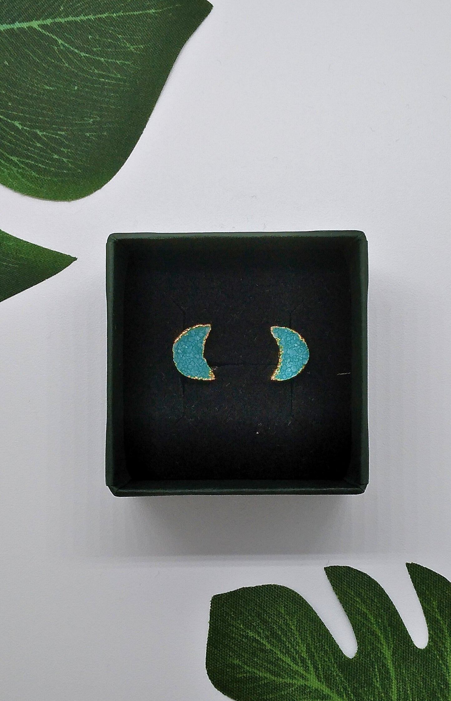 Turquoise Geode Druzy Moon Studs