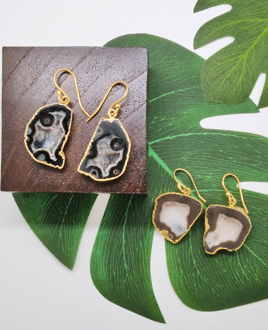 Black Geode Druzy Earrings