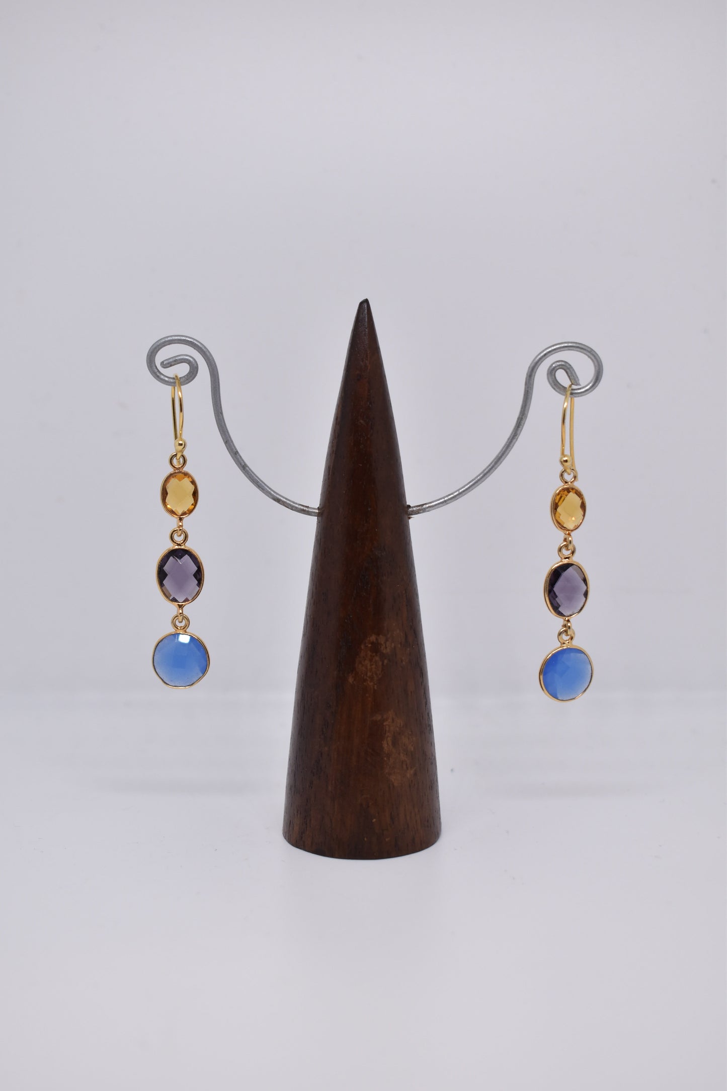 Citrine, Amethyst and Ink Chalcedony Triple Threat Earrings