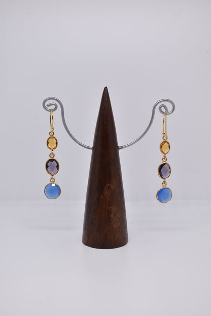 Citrine, Amethyst and Ink Chalcedony Triple Threat Earrings