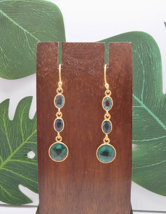 Apatite, Ink Blue and Chalcedony Triple Threat Earrings