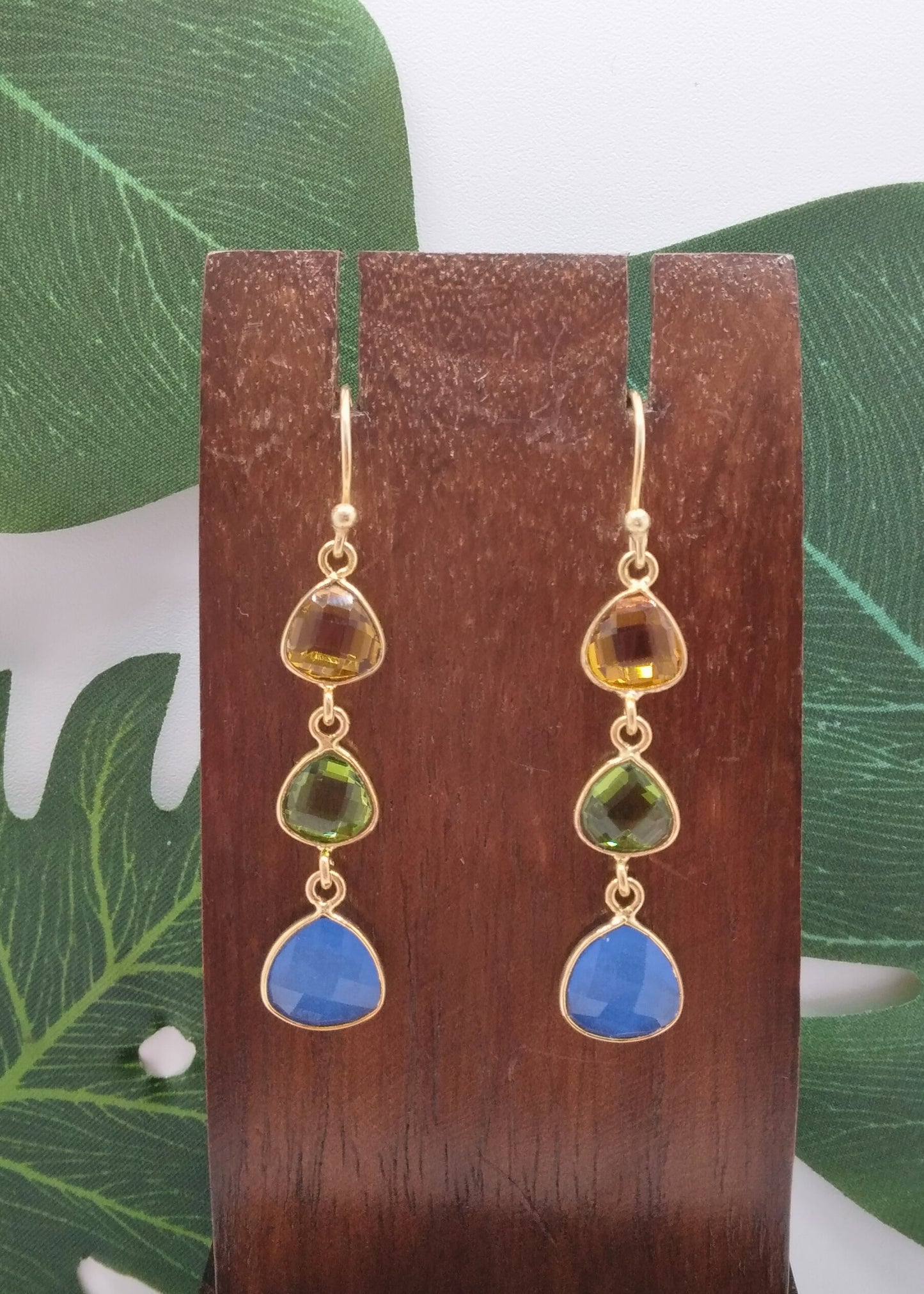 Citrine, Peridot and Ink Chalcedony Triple Threat Earrings