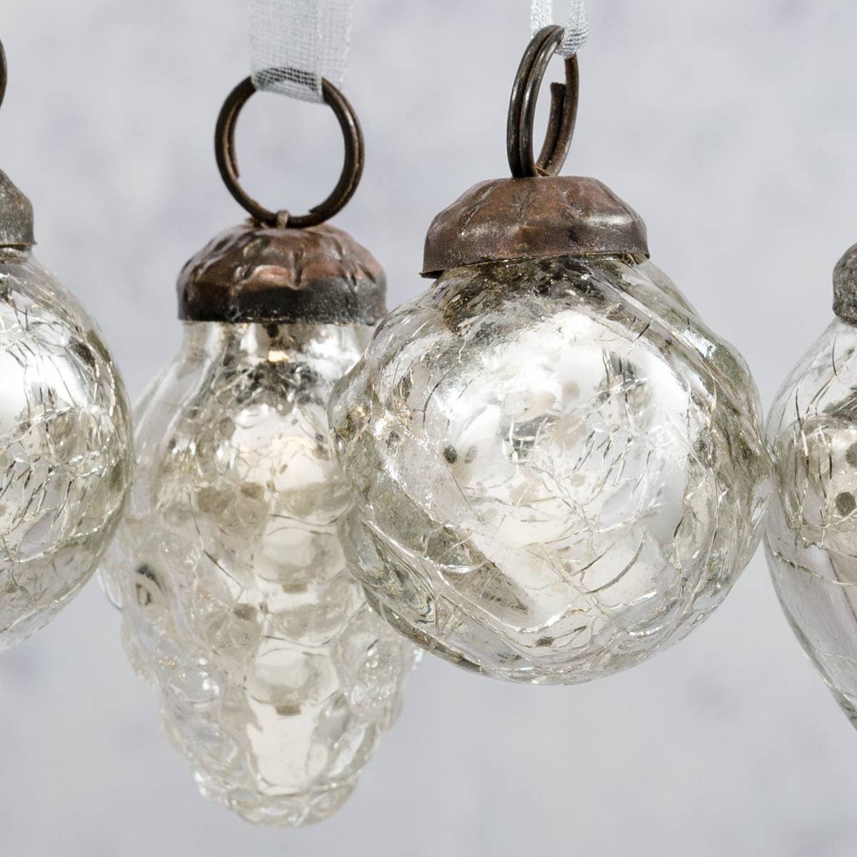 1 of 6 Small Mixed design 1" Silver Crackle Glass Baubles