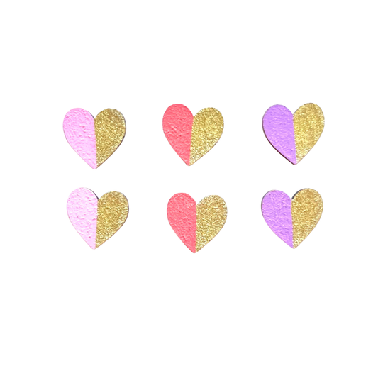 Gold edge hearts set pinks wooden earrings eco friendly