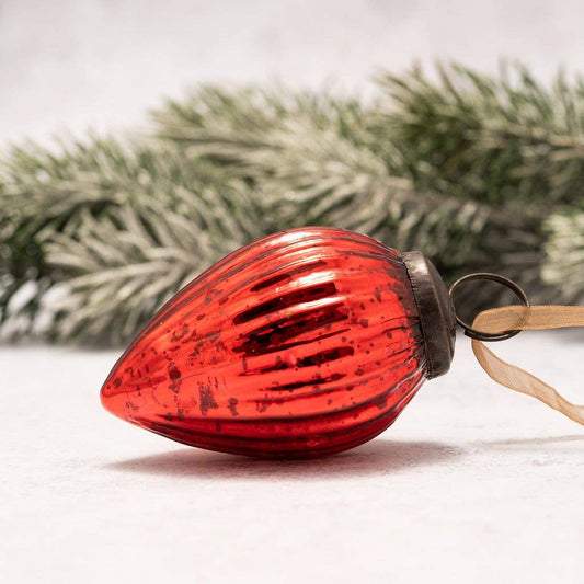 2" Medium Red Ribbed Glass Christmas Pinecone - Violet Elizabeth