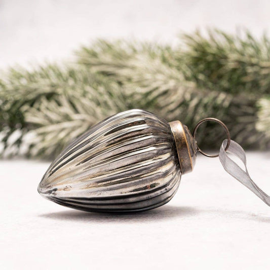 2" Medium Slate Ribbed Glass Christmas Pinecone - Violet Elizabeth