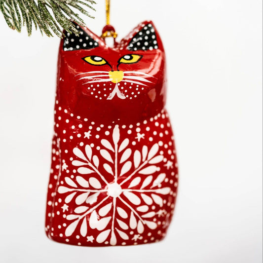 Red Snowflake Hanging Cat - Violet Elizabeth