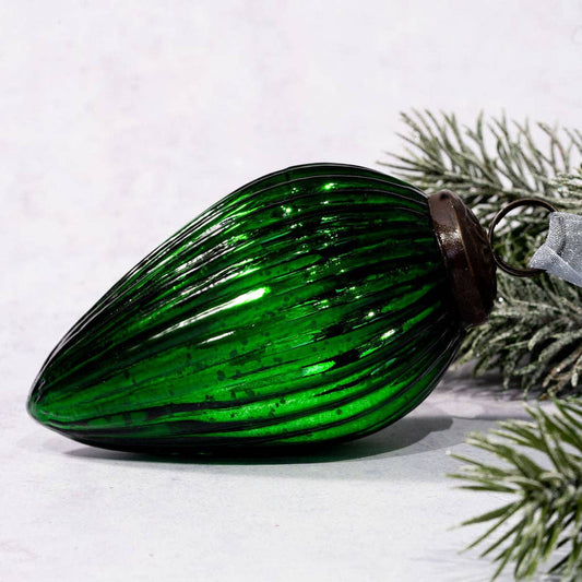 4" Extra Large Emerald Ribbed Glass Pinecone - Violet Elizabeth