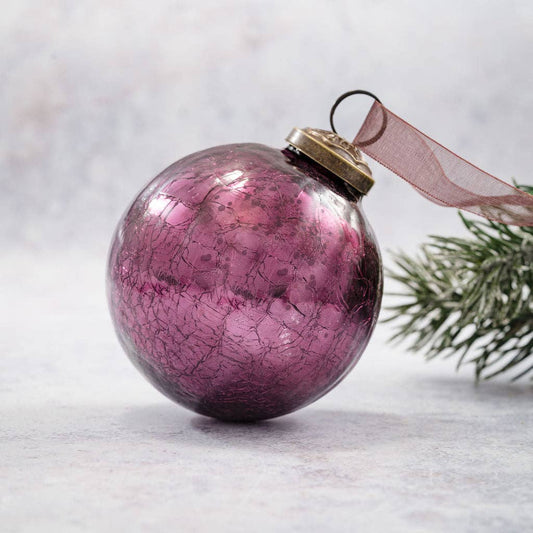 3" Mulberry Crackle Glass Christmas Bauble - Violet Elizabeth