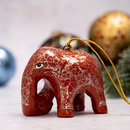 Rust Pebble Design Hanging Elephant Ornament - Violet Elizabeth