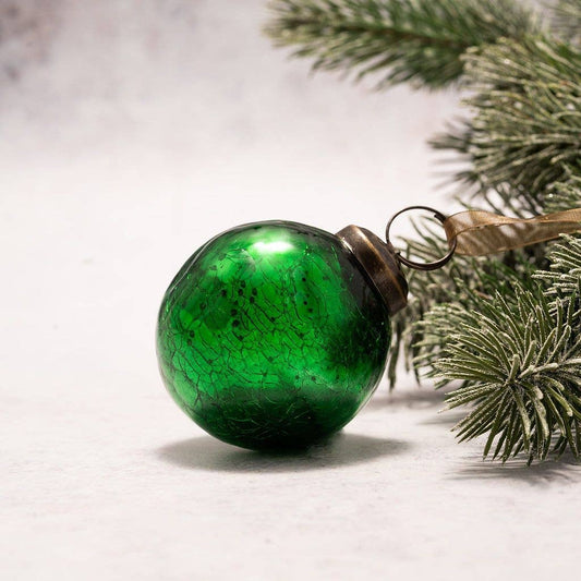 2" Medium Emerald Green Crackle Glass Christmas Ornament - Violet Elizabeth