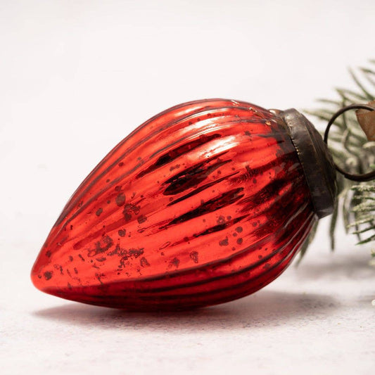 3" Large Red Ribbed Glass Pinecone - Violet Elizabeth