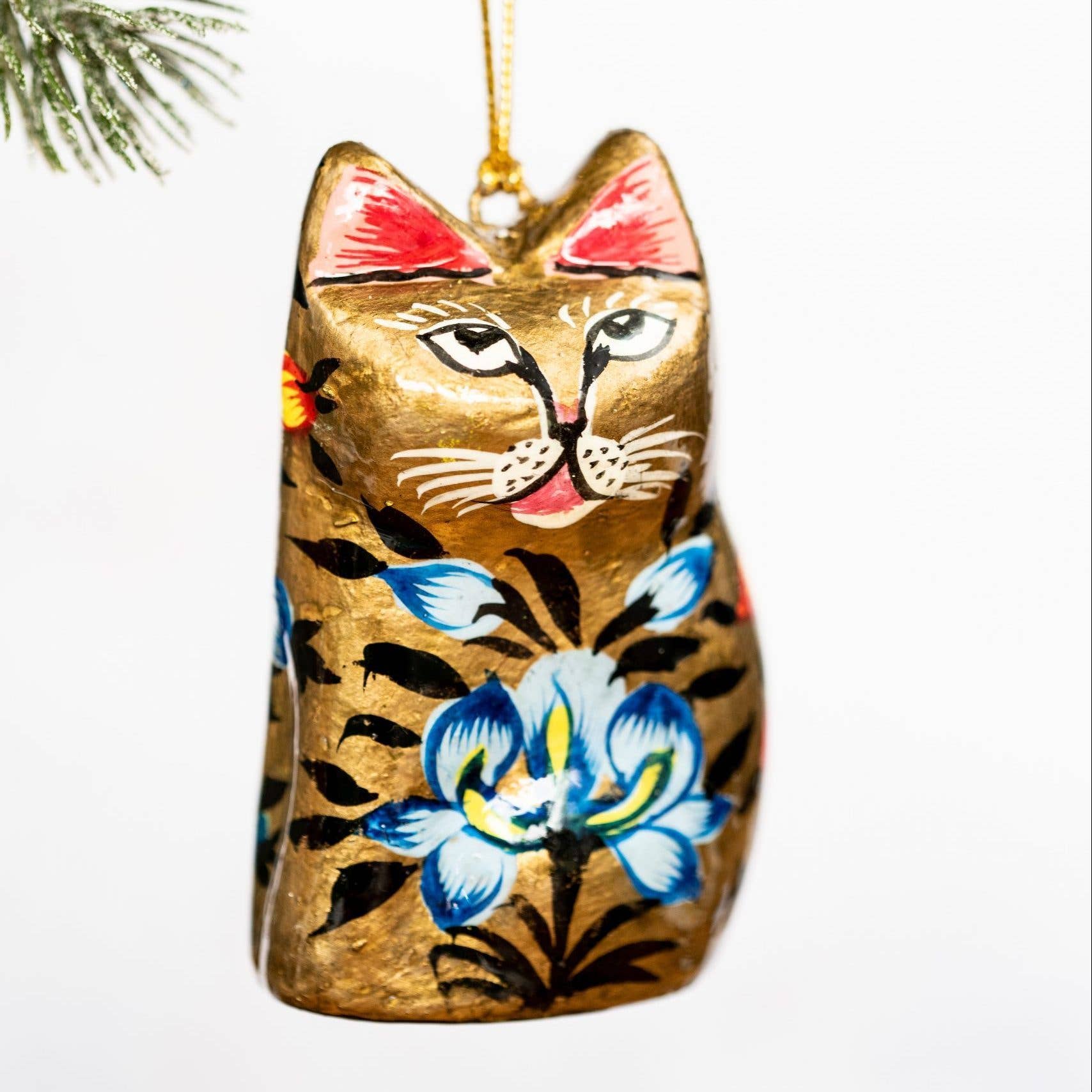 Gold Indian Floral Hanging Cat - Violet Elizabeth