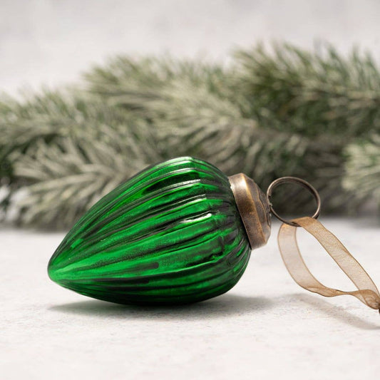 2" Medium Emerald Green Ribbed Glass Christmas Pinecone - Violet Elizabeth