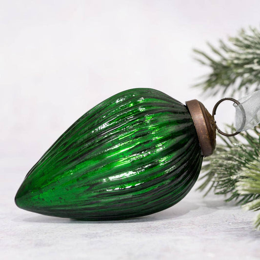 3" Large Emerald Ribbed Glass Pinecone - Violet Elizabeth