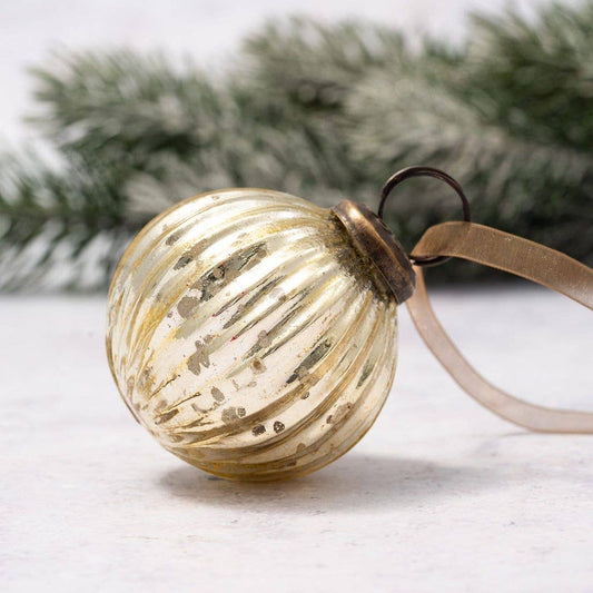 2" Medium Gold Ribbed Glass Ball Christmas Tree Decoration - Violet Elizabeth