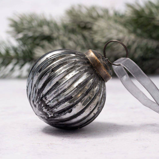 2" Medium Slate Ribbed Glass Ball Christmas Decoration - Violet Elizabeth