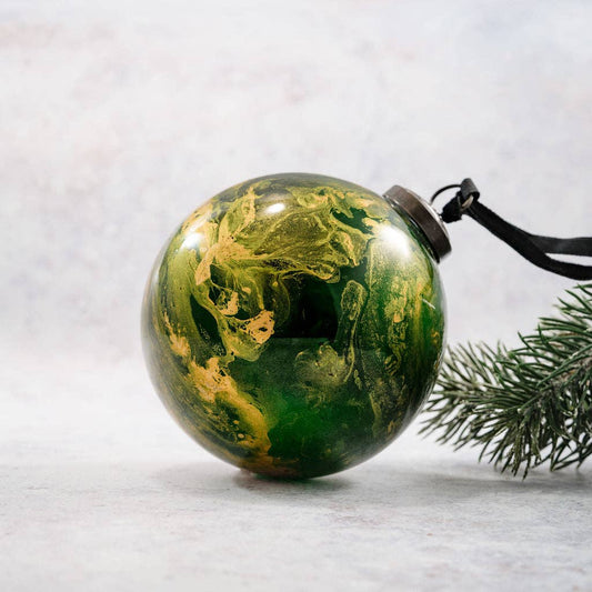 4" Emerald Marble Glass Hanging Bauble - Violet Elizabeth