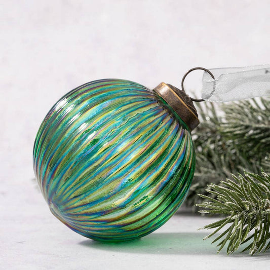 3" Large Emerald Rainbow Glass Ribbed Ball - Violet Elizabeth