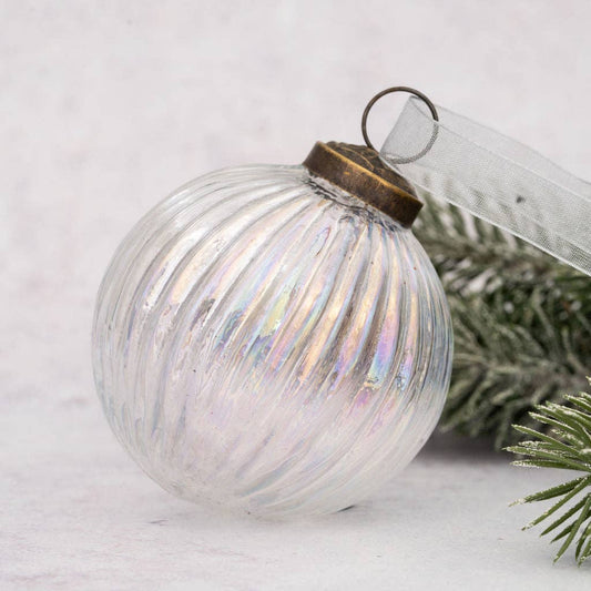 3" Large Clear Rainbow Ribbed Glass Ball - Violet Elizabeth